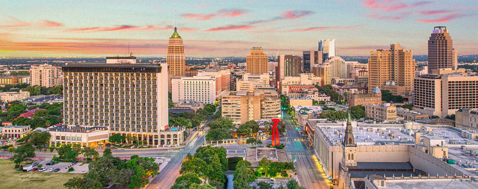 Aerial view of San Antonio Texas showcasing the 360 Pest Solutions service area in Bexar County